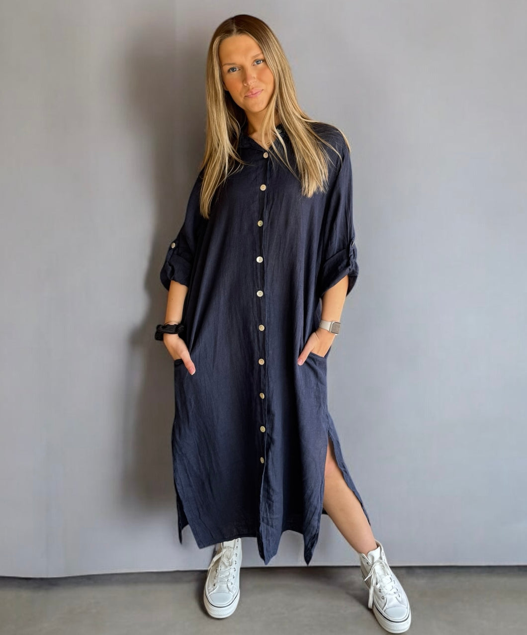Linneklänning Diza-Navy